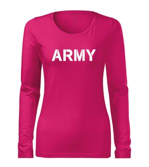 DRAGOWA Slim dámské tričko s dlouhým rukávem army, růžová 160g / m2