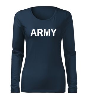DRAGOWA Slim dámské tričko s dlouhým rukávem army, tmavě modrá160g / m2