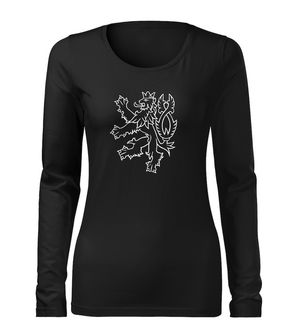 DRAGOWA Slim dámské tričko s dlouhým rukávem český lev, černá 160g / m2