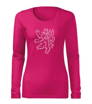 DRAGOWA Slim dámské tričko s dlouhým rukávem český lev, růžová 160g / m2