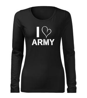 DRAGOWA Slim dámské tričko s dlouhým rukávem i love army, černá 160g / m2