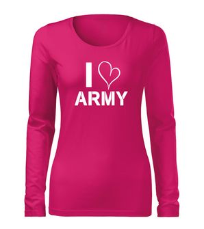 DRAGOWA Slim dámské tričko s dlouhým rukávem i love army, růžová 160g / m2