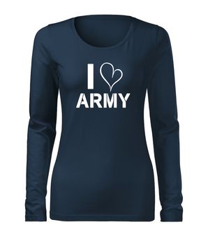 DRAGOWA Slim dámské tričko s dlouhým rukávem i love army, tmavě modrá160g / m2