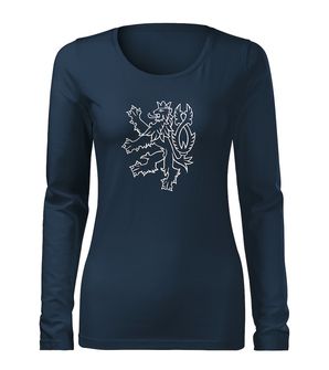 DRAGOWA Slim dámské tričko s dlouhým rukávem lev, tmavě modrá160g / m2