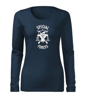 DRAGOWA Slim dámské tričko s dlouhým rukávem special forces, tmavě modrá160g / m2