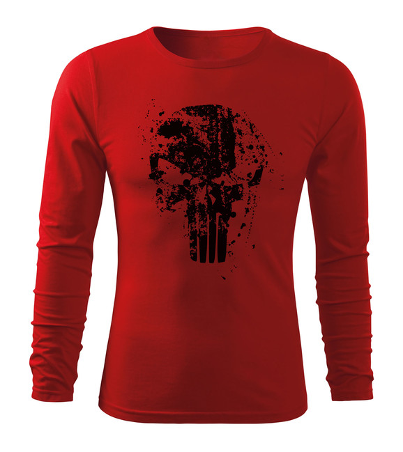 Levně DRAGOWA Fit-T tričko s dlouhým rukávem Frank The Punisher, červená 160g / m2 - XL